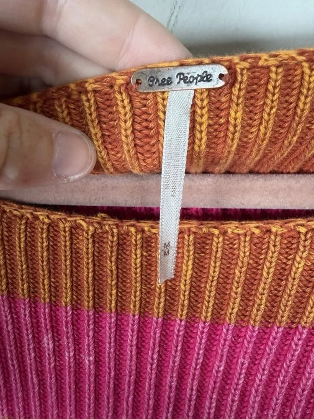 Free People Just My Stripe Pullover Sweater Ribbed Knit Cropped Size Medium Boxy